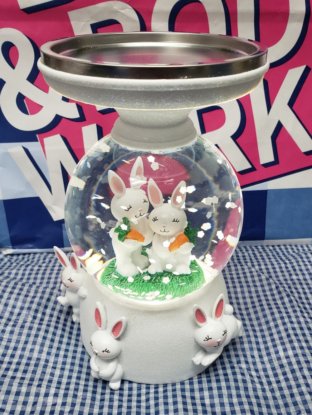 BBW 2022 Bunny Water Globe Large 3 Wick Candle Pedestal / Holder Home Decor